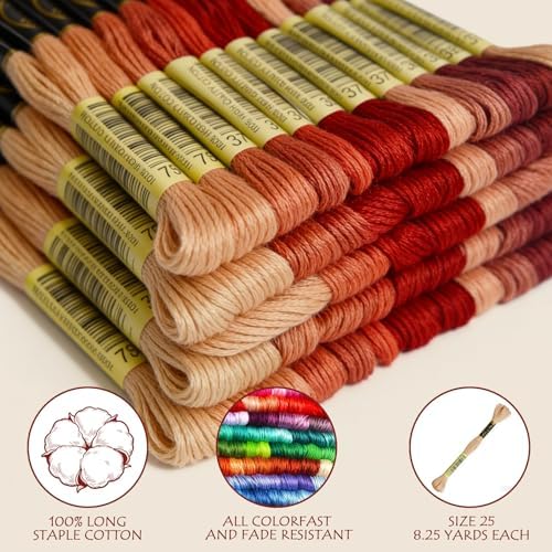 Premium Rainbow Color Embroidery Floss - Cross Stitch Threads - Friendship Bracelets Floss - Crafts Floss - 14 Skeins Per Pack Embroidery Floss,Light Peach Flesh Gradient