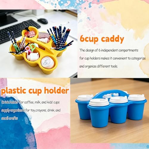 6 Pack Classroom Caddy Organizer with Handle Multicolor Plastic Table Caddy 6 Compartments Storage Cup Holder for School Supplies Art Crafts Crayons Pencils Stackable Desk Caddy for Office