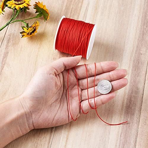 0.8mm Red Nylon Cord for Jewery Making, 100 Yards Kumihimo Bracelet String Red Beading Thread for Braided Ornament Lanyard Chinese Knot Macrame Craft