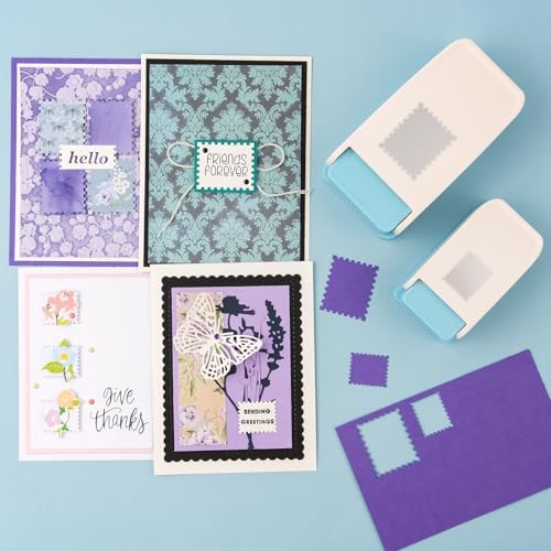 3Pcs Stamp Punch, Rectangle Postage Stamp Shape Punch, 1.5X1.25inch, 1X0.8inch, 0.66X0.53 inch Stamp Puncher, Lever Craft Hole Cutter Paper Punches for Crafting DIY Scrapbooking Card Making Journaling
