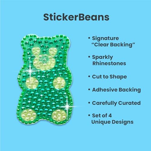 StickerBeans® Rhinestone Stickers - Sweet Tooth Sticker Pack, 2” x 2” Each, Unique Sparkly Cut-to-Shape for Collecting, Trading, Decorating Laptops, Phone Cases, Scrapbooks
