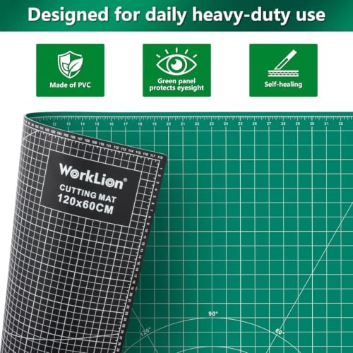 WorkLion Large self healing cutting mat: 47''x23'' Double-Sided Craft Cutting Board for Table, Slip-Resistant 5-Ply Large Cutting Mat for Sewing,Fabric & Crafts (Green/Black)