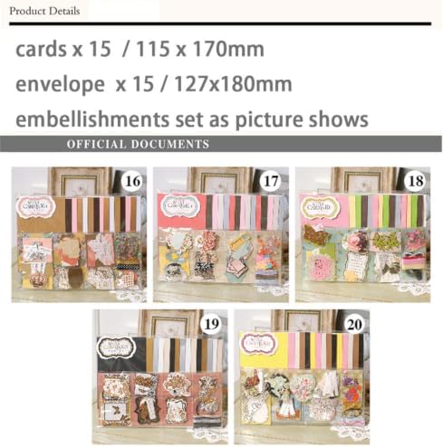 Huralona Handmade DIY Greeting Card Kits Includes 15 Blank Cards 15 Colorful Envelopes with Decoration Accessories for Craft Birthday Thanksgiving Christmas Wedding Invitation Card (Pink 018)