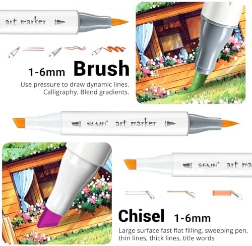 SFAIH Alcohol Markers Brush & Chisel Tip, Complete 321 Color Artist Set | Ultimate Color Master Marker for Illustration Manga Sketching Architecture, Seamless Blending, Reversible Brush, Storage Case