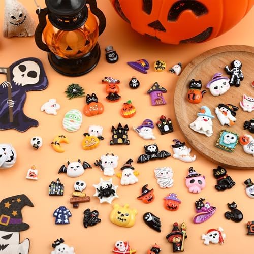 60Pcs Halloween Resin Charms Flatback Spooky Slime for DIY Crafts