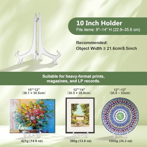 Artliving 10 Inch Clear Plastic Easels or Stand/Plate Holders to Display Pictures or Other Items at Weddings, Home Decoration, Birthdays, Tables (6 Pack)