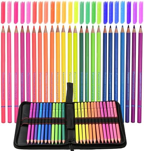 Neon Colored Pencils,Oil Based Wooden Fluorescent Pencil Set for Adults Coloring Books Drawing Sketching Art Supplies