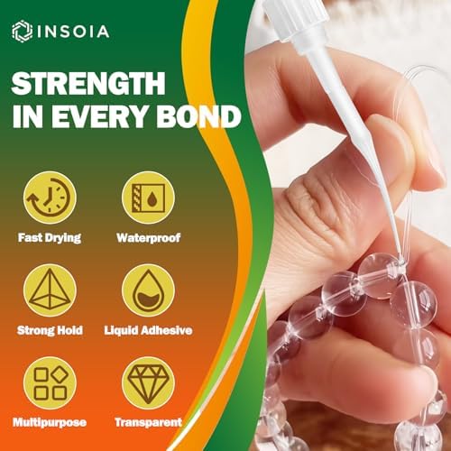 INSOIA Super Bracelet Glue Clear, 20g, Strong Bond, with Precision Tips