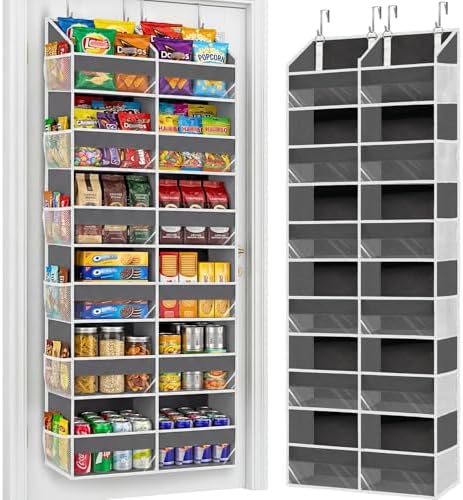 Over the Door Organizer 6 Tiers, Extra Large Behind Door Storage of 12 Compartments, 80 lbs Weight Capacity Hanging Storage Organizer with Clear Window Kids Toys, Shoes, Diapers, Room storage