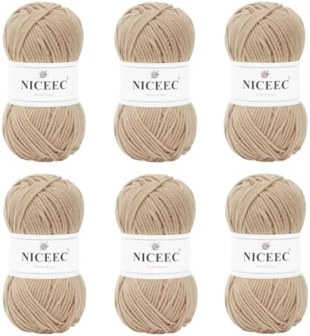 NICEEC 300g Soft Assorted Colors Yarn 100% Acrylic 870yds -Beige