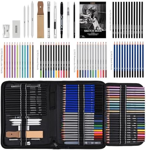 Vobou 72pcs Colored Drawing Pencils Kit Sketching, Graphite Pencils With Convenient Case, School Art Supplies Gift for Artists Adults Beginner, Ideal for Shading, Blending,Art Supplies Set