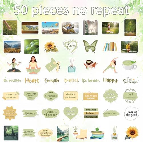 50 Pcs Vision Board Stickers for Women, Positive Affirmation Stickers for Vision Board Supplies Kit, Inspirational Quote Journey Decal Sticker for Adults Planner Accessories (Green Yellow)