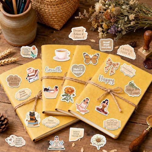 50 Pcs Vision Board Stickers for Women, Positive Affirmation Stickers for Vision Board Supplies Kit, Inspirational Quote Journey Decal Sticker for Adults Teens Planner Accessories (Brown)