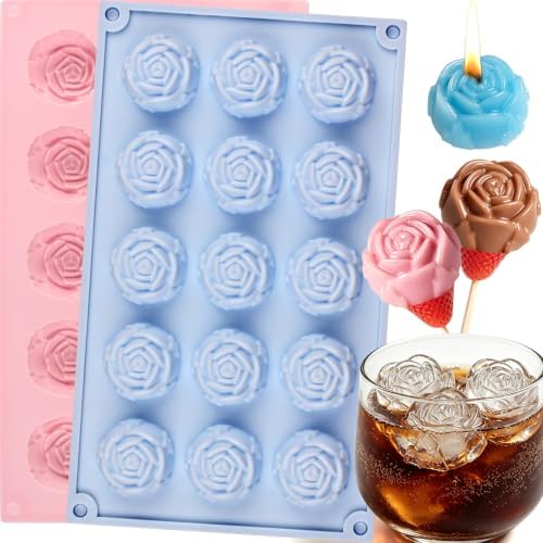 Rose Flower Molds, 2 Pack Small Rose Chocolate Molds 15-Cavity