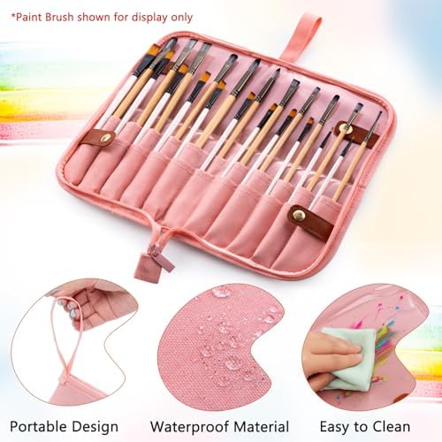 Paint Brush Holder Case for Artists with 22 Slots, Brush Organizer with Pop-Up Stand, Travel Paintbrush Storage Bag for Acrylic Oil Watercolor, Zippered Art Brush Cover (Brushes Not Included)