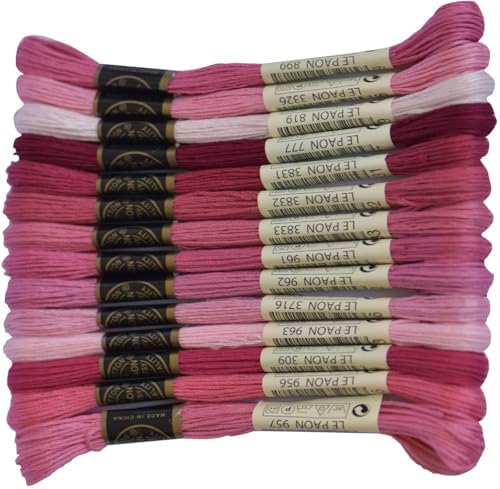 Premium Rainbow Color Embroidery Floss - Cross Stitch Threads - Friendship Bracelets Floss - Crafts Floss - 14 Skeins Per Pack Embroidery Floss, Medium Rose Gradient