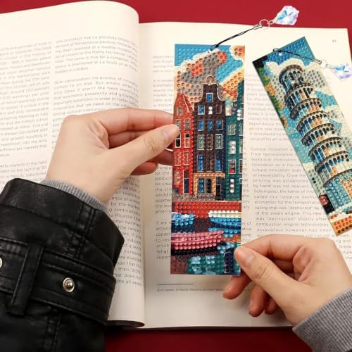 Mandun 4 Pcs National Scenery Diamond Painting Bookmark Kits, Special Shaped Diamond Art Bookmarks with Pendant, DIY National Scenery Diamond Art Bookmarks with Tassels Crafts Gifts Supplies