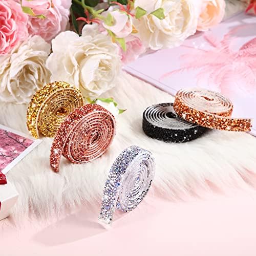 Xinnun 5 Rolls Rhinestone Ribbon,Bright Colors,0.59 Inch,Basic Style