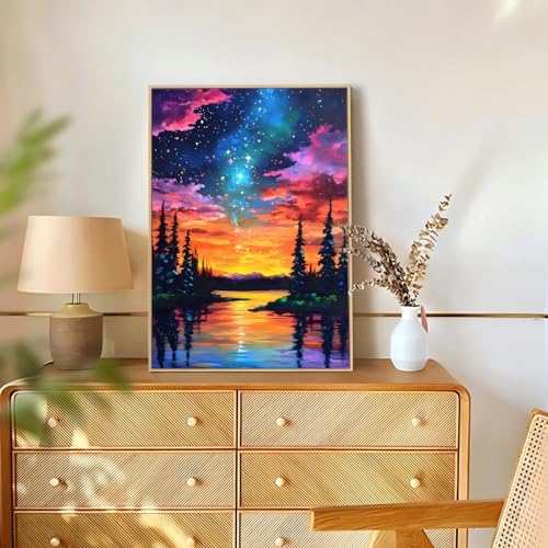 Reivworl Landscape Diamond Art Kits for Adults, Aurora Diamond Painting Kits for Adults, Aurora Landscape Gem Art for Gifts and Home Interior Decor 12x16 Inch