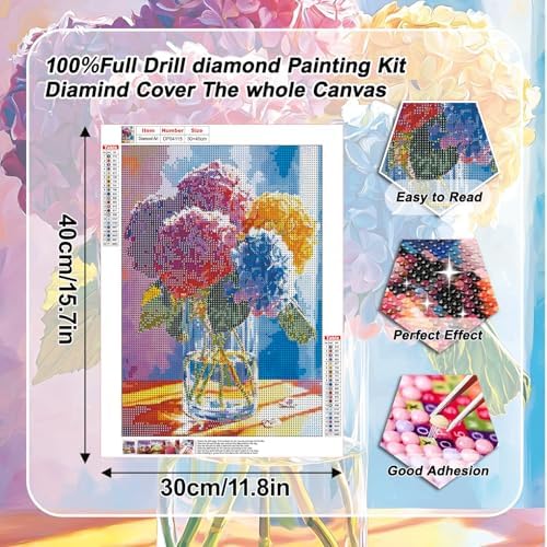 VeGuude Diamond Art Kits for Adults, Full Drill Hydrangea Flowers Diamond Painting Kits for Beginners, DIY Full Rhinestone 5D Diamond dots (Gemstone Craft), Home Wall Decoration (12x16 inch)