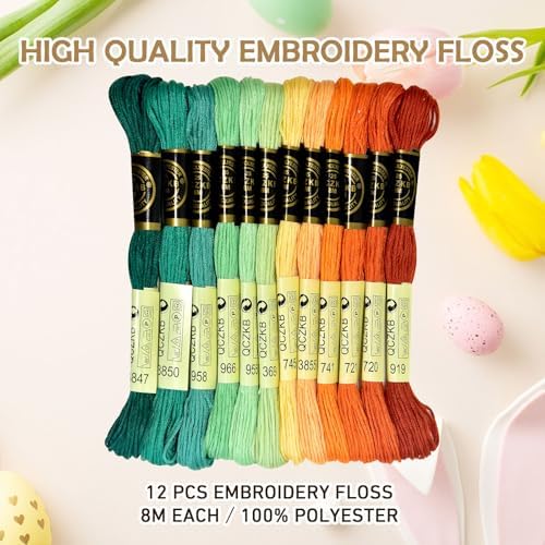 Premium Rainbow Color Embroidery Floss - Cross Stitch Threads - Friendship Bracelets Floss - Crafts Floss - 12 Skeins Per Pack Embroidery Floss,Green-Orange Gradient