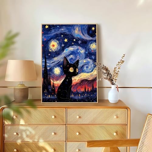 Reivworl Cat Diamond Art Kits for Adults, Cat Diamond Painting Kits, Gem Art Kit for Gifts and Home Interior Decor 12x16 Inch