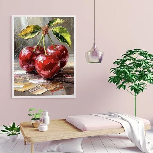 AIBOERL Diamond Art Kits for Adults,Cherry Diamond Painting Wall Decor | Round Drill Vintage Cherry Diamond Painting for Beginners DIY Rhinestone 5D Diamond dots(Gemstone Craft)Wall Art Gift 12x16IN