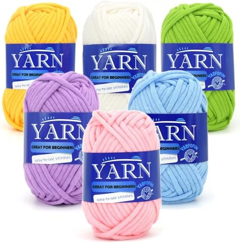6 Pack Beginners Crochet Yarn Blue Green Pink Purple Yellow White Cotton Crochet Yarn for Crocheting Knitting Beginners-Pastel Series