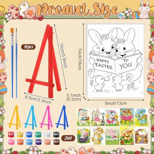Blosssound 10 Set Easter Vintage Pre Printed Canvas Bunny Eggs Pre Drawn Canvas Painting with Easel Kits 5" x 7" Outline Painting Panels for Beginners, DIY Craft Project, Party Favor, Home Decors