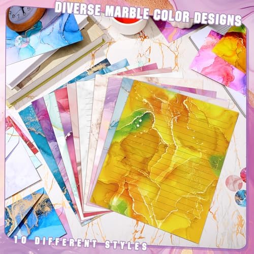 TaoBary 160 Pcs Marble Stationery Paper and Envelopes Set, 8.5 x 11''