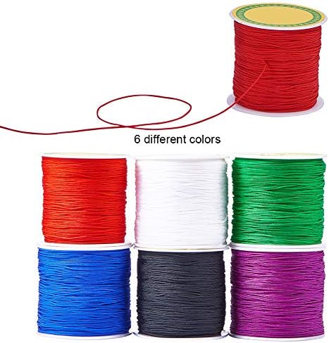 PH PandaHall 600 Yards 0.8mm Nylon Beading String Bracelet String Chinese Knotting Cord Kumihimo Macrame Cord Braided Lift Shade Cord Trim for Macrame Friendship Bracelets Christmas Ornament 6 Color
