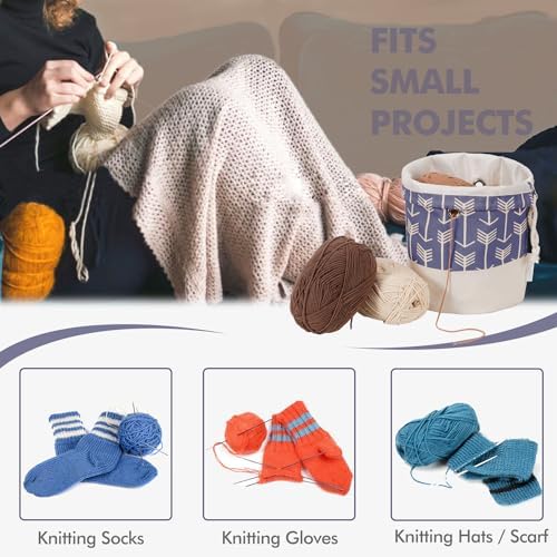 TOGETRUE Yarn Bag, Small Knitting Crochet Bag, Portable Yarn Storage Bags Organizer for Crocheting Project, Store Skein Ball, Short Knitting Needle (Purple)