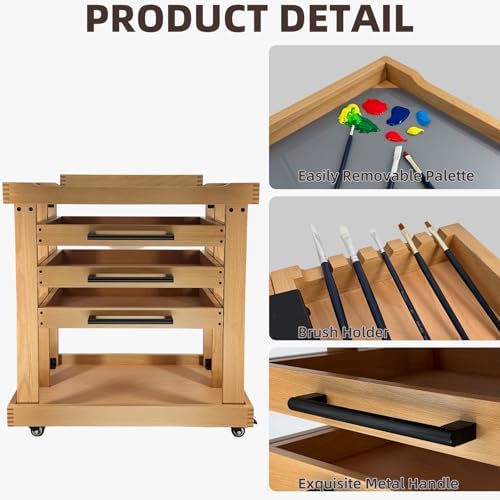 Art Supplies Storage 5-Tier Cart, Beech Wood Rolling Cart