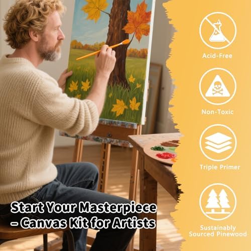 10-Pack 9x12 Stretched Canvas 100% Cotton Triple Primed for Acrylic & Oil | 100% cotton with natural husk, 5/8” Deep Frame, acid-free, no bleed, warp resistant, Ready to paint