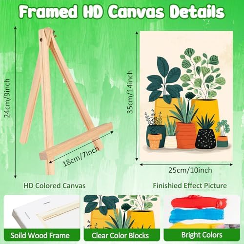 MAXBYE Green Plant Paint by Numbers Kit for Adults with Frame and Wooden Easel, Easy Painting Numbers Art Kits with Frame on Canvas, DIY Acrylic Painting Kit for Gift Home Wall Garden Decor 10×14 in