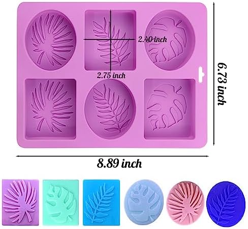 Tropical Leaf Soap Molds, 2 Pack Leaf Embossed Silicone Mold 12-Cavity | Rectangle & Ellipse Shapes Soap Bar Mold for Candle Lotion Bath Bombs Resin, Non-stick Baking Molds, Hawaii Style Design