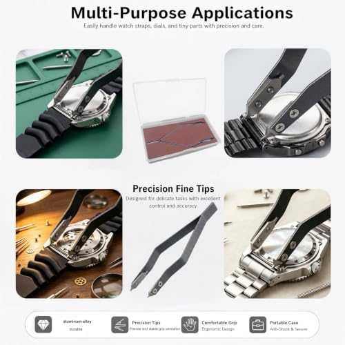 V Shaped Watch Spring Bar Tweezers, Aluminum Alloy Spring Bar Pliers Tool for Watch Band Adjustment & Strap Link Removal, Professional Watch Repair Accessories for Watchmakers