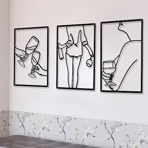CHENGU 3 Pieces Metal Minimalist Abstract Woman Wall Art Line Drawing Wall Art Decor Single Line Female Home Hanging for Kitchen Bathroom Living Room