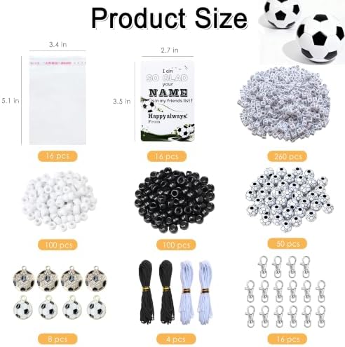Tuhangcc 500 Pcs Soccer DIY Keychain Making Kit, Adjustable Letter Alphabet Beads Strings, 16 Charm Cards with Lobster Clasps & Strings for Sport Theme Party Favor Gift (Soccer)