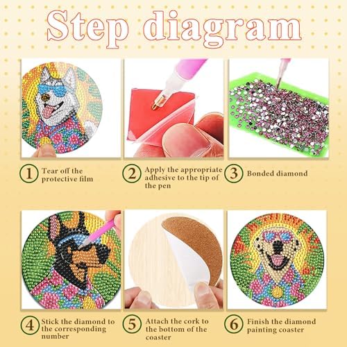 DOTSOPS 8 Pcs Dog Diamond Painting Coasters for Beginners with Holder 4 in