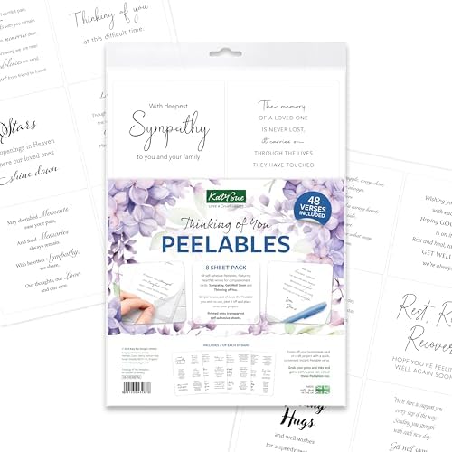 Katy Sue Designs Thinking of You Peelables Stickers for Card Making. 48 Peelable Verses & Sentiments/Peel Offs for Card Making Supplies. Each Peel-Off Sticker is 4 x 3.5 inches
