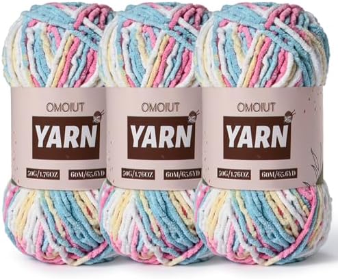 3 Packs Plush Chenille Chunky Crochet Yarn - Baby Yarn for Crocheting Soft - Velvet Yarns Knitting for Blankets Crafts - Fluffy Amigurumi Yarns 150g / 196.8yds (3 Candy Color)