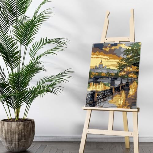 Auremi Castle Framed Paint by Number for Adults,DIY Landscape Painting by Number Kits on Canvas Acrylic Oil Painting Kits for Adults Paint by Number Kits for Home Decor 20x30cm