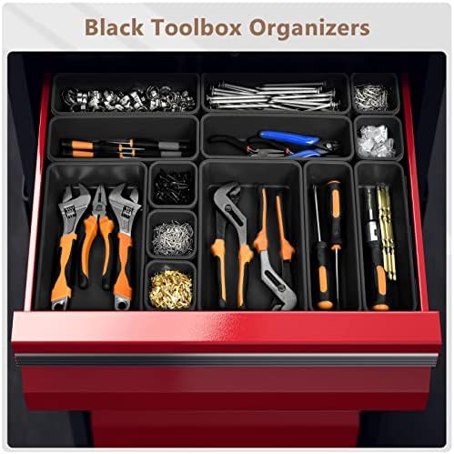 A-LUGEI【70】【6 Size】Tool Box Organizer Tray Divider Set, 【Black】 Desk Drawer Organizer, Garage Organization and Storage Toolbox Accessories Rolling Tool Chest Cart Cabinet WorkBench Small Part