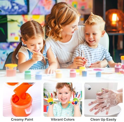 322PCS Washable Acrylic Paint for Kids Arts and Crafts, 23 Gouache Watercolor Paint Combination Sets of 12 Colors for Party Classroom Painting Supplies,23 Flat and 23 Pointed Brushes