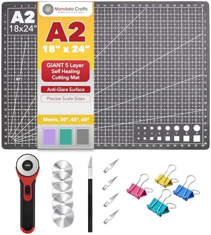 Mandala Crafts Self-Healing Black Gray 18" x 24" A2 Sewing Cutting Mat Kit