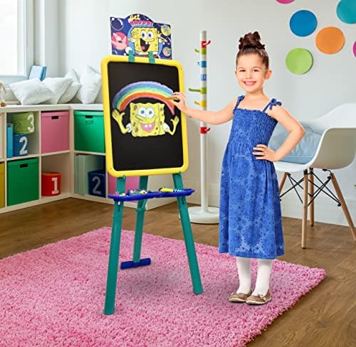 Spongebob Kids Art Easel, Standing Magnetic Whiteboard and Chalkboard, Drawing Accessories