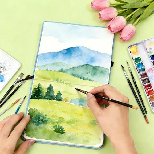Mlife Square Watercolor Sketchbook,100% Cotton,300gsm/140lb,Acid-Free,Watercolor Journal for Artists Adults Students,6.5 * 6.5 Inch(Blue Feather)
