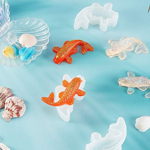 3pcs Koi Fish Silicone Resin Mold & Fondant Mold with 12 Color Sequins, Koi Goldfish DIY Pendant Epoxy Casting Moulds for DIY Pendant Charms Epoxy Crafts Cake Decoration Keychain Jewelry Making & Gift