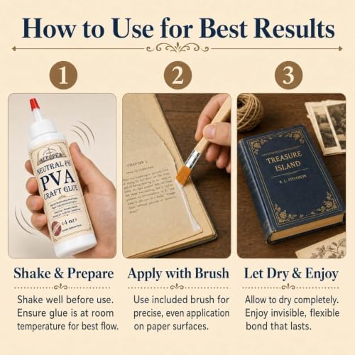 ALECPEA PVA Glue 4 oz for Crafts and Paper Projects | Water-based white glue dries clear and includes a brush for paper, cardboard, fabric, foam, felt, and light wood